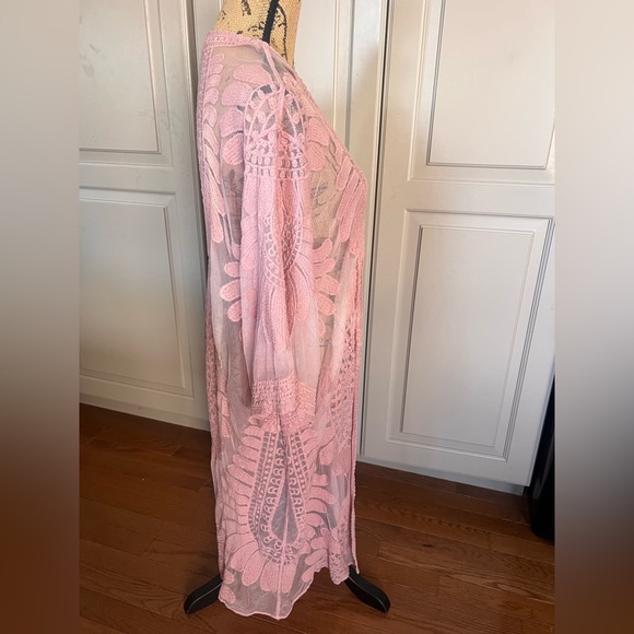 Sheer blush kimono embroidered lace cardigan small medium - Picture 4 of 7